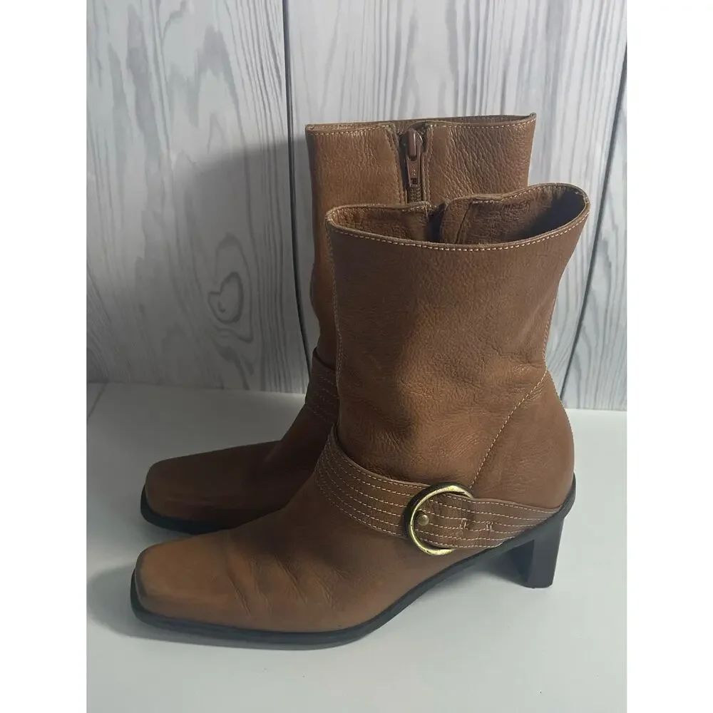 Vintage Etienne Aigner Square Toe Leather Jumper Boots Size 6.5
